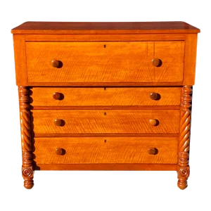 19th Century Antique Sheraton Cherry & Tiger Maple Chest of Drawers