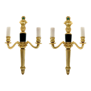 Laudarte S.r.l. Gilt Bronze Marble, Malachite Wall Sconces, Pair