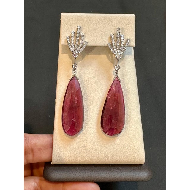 Arts & Crafts 56 Carat Natural Pink Tourmaline & Diamond Cocktail Earring, 18 Karat White Gold For Sale - Image 3 of 18