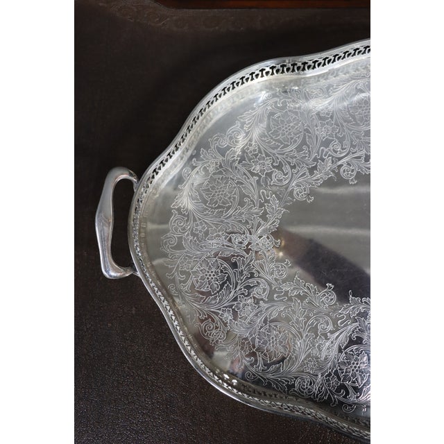 Silver English Silver-Plated Gallery Tray For Sale - Image 8 of 11