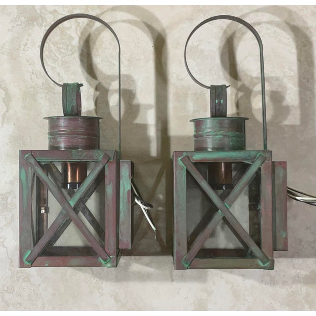 2020s Funky Pair of Solid Copper Wall Lantern -13”h X 5”w X 5”.75 D For Sale - Image 5 of 13