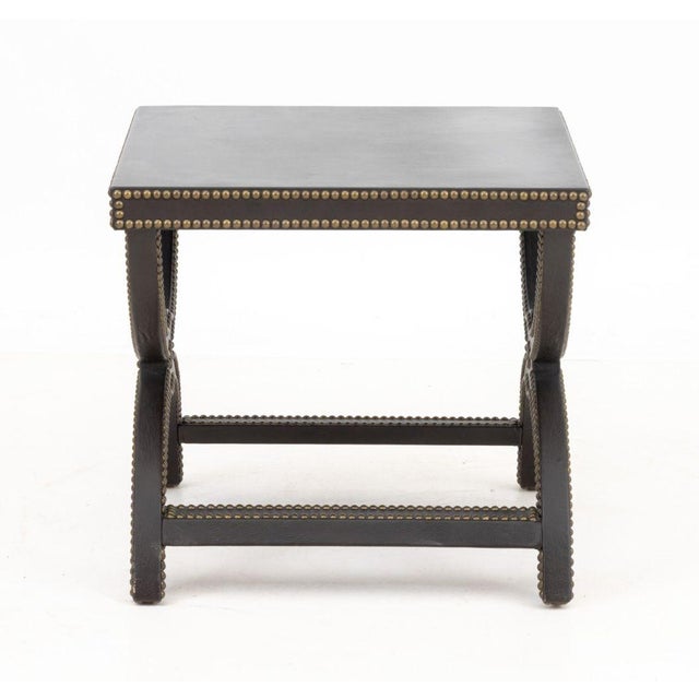 Brown Baker Alexandre Brown Leather Brass Riveted Stool For Sale - Image 8 of 8