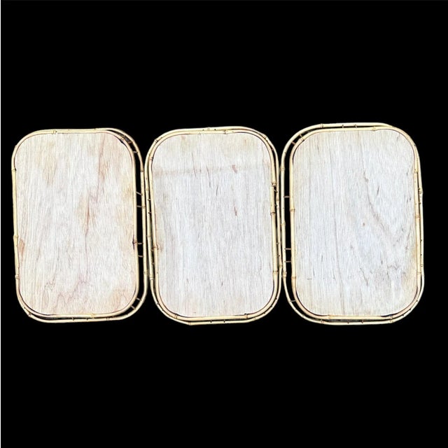 Mid 20th Century Wicker Weave Bamboo Stackable Serving Trays Set of 3