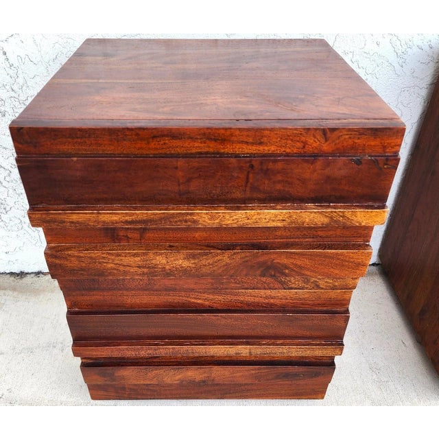 MCM Solid Exotic Wood Nightstands Rustic Brutalist Pair For Sale In Miami - Image 6 of 10