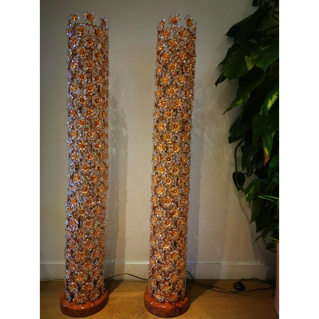 Vintage Gilt Brass and Crystal Floor Lamps from Palwa, 1960, Set of 2 For Sale - Image 4 of 18