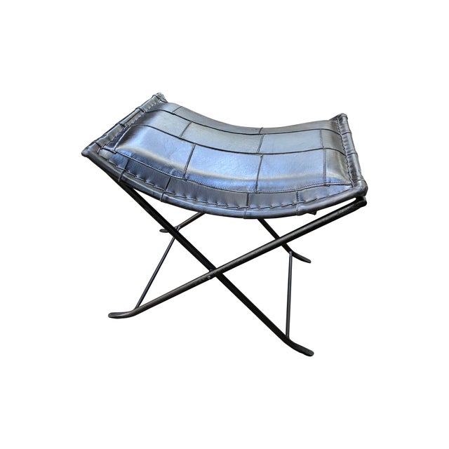 Black Modern Polished Leather Folding Footstool Chairish