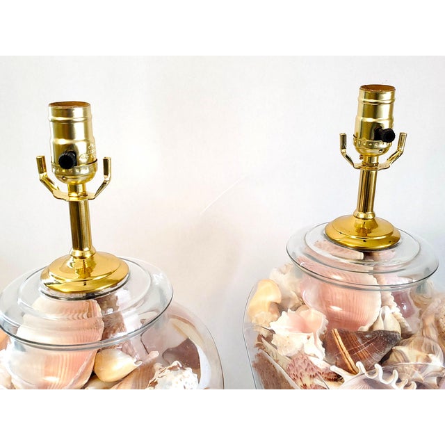 Peach Lamp Pair Seashells Shellls For Sale - Image 8 of 12