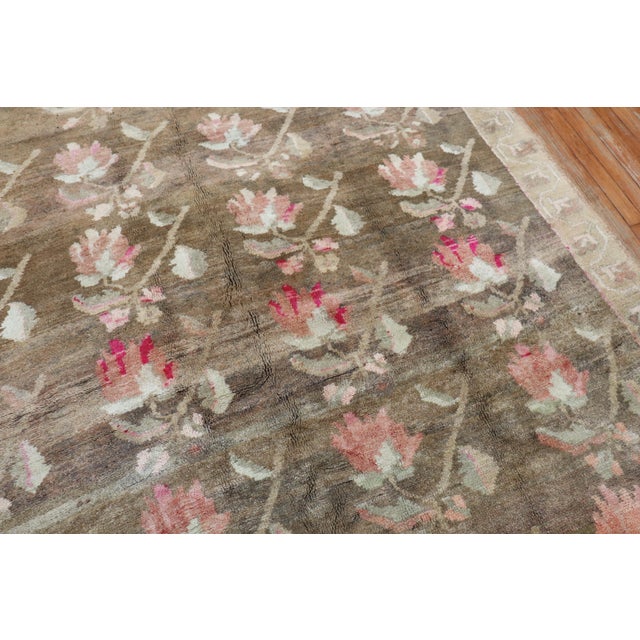 Contemporary Stunning Floral Soft Brown Gallery Size Turkish Rug, Dated 1969 For Sale - Image 3 of 18