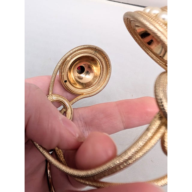 Vintage 1950s Signed Napier Goldtone Cabochon Faux-Garnet & Faux-Pearl Cuff Bracelet For Sale - Image 13 of 13