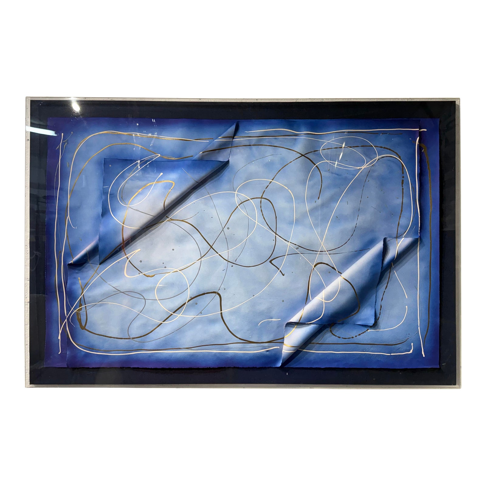 Large Scale Abstract Acylic on Paper Art Encased in Plexiglass, Signed ...