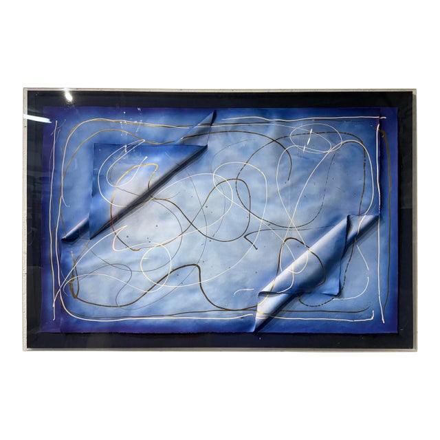 Large Scale Abstract Acylic on Paper Art Encased in Plexiglass, Signed by Artist For Sale