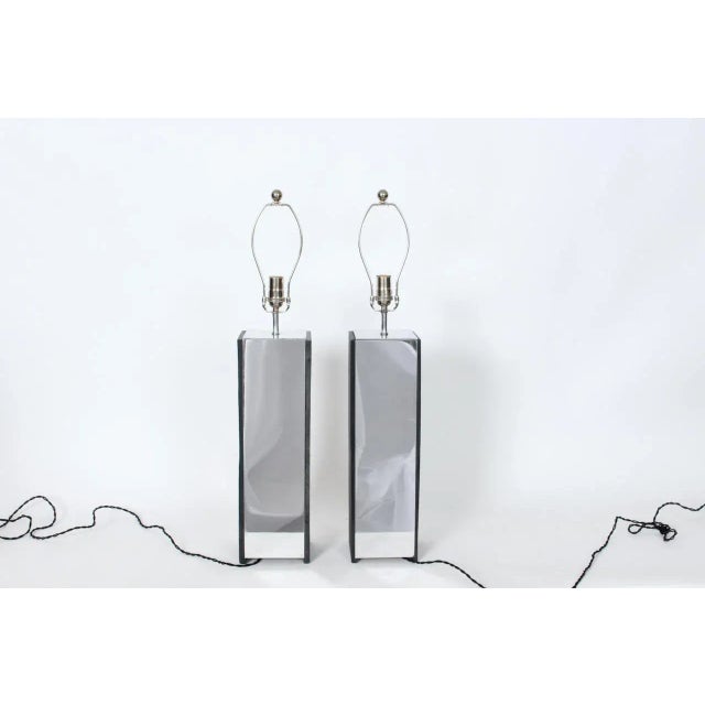 Tall Pair Dark Grey Slate & Polished Aluminum Table Lamps, 1960's. Attributed to Laurel Lamp Company. Featuring sturdy,...