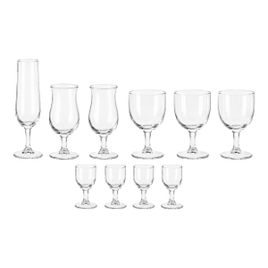 Set of 10 Vintage Cordial Stemware Glasses - Assorted Sizes Clear Glass