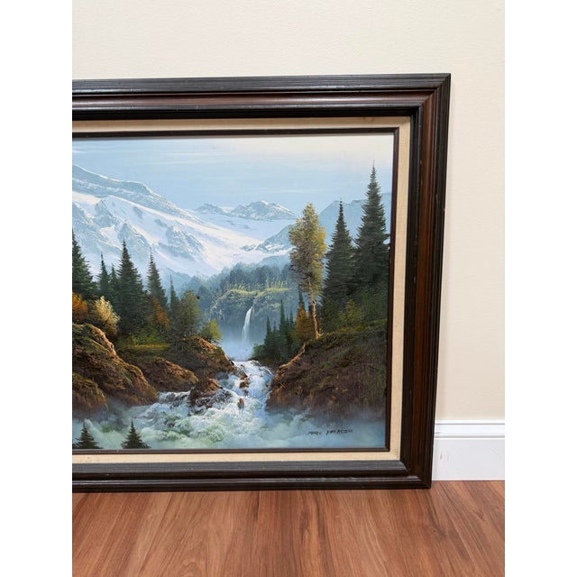 Textile 1970s Signed Mountain Landscape Oil Painting For Sale - Image 7 of 18