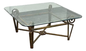 Vintage Post Modern Iron + Glass Coffee Table