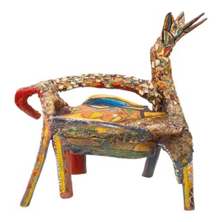 Willie Leroy Elliot Jr. - Wolf Bench, C. 1990 Mixed Media Mosaic Art Sculpture For Sale