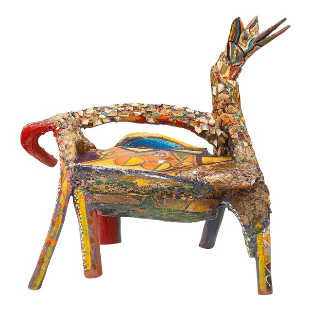 Willie Leroy Elliot Jr. - Wolf Bench, C. 1990 Mixed Media Mosaic Art Sculpture For Sale