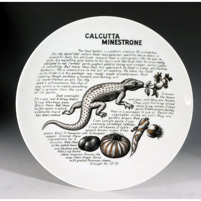 Piero Fornasetti Porcelain Recipe Cook Plates, Calcutta Minestrone and Corfam A La Du Pont, Made for Fleming Joffe,...