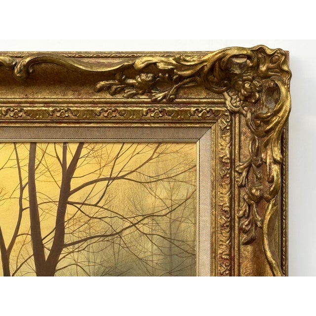 Misty Golden Yellow River Landscape with Winter Trees in the English Countryside Circa 1990 For Sale - Image 4 of 17