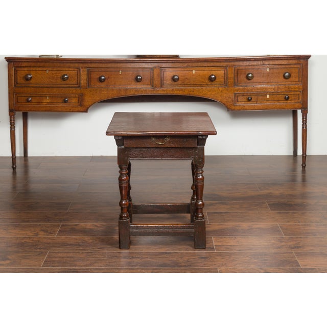 Early 19th Century English 1800s Georgian Oak Side Table with Single Drawer and Baluster Legs For Sale - Image 5 of 12