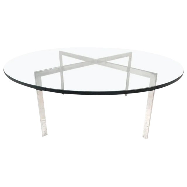 Mid-Century Modern "X" Base Circular Chrome Coffee Table For Sale