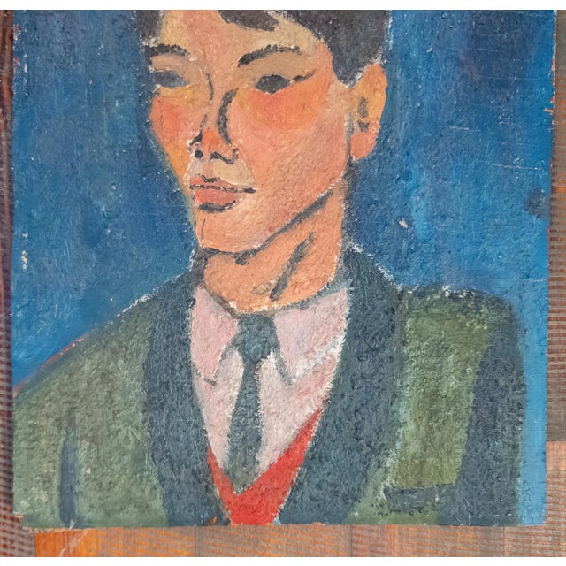 Mid-Century Modern Modernist Portrait of a Man, Oil on Plywood For Sale - Image 4 of 6