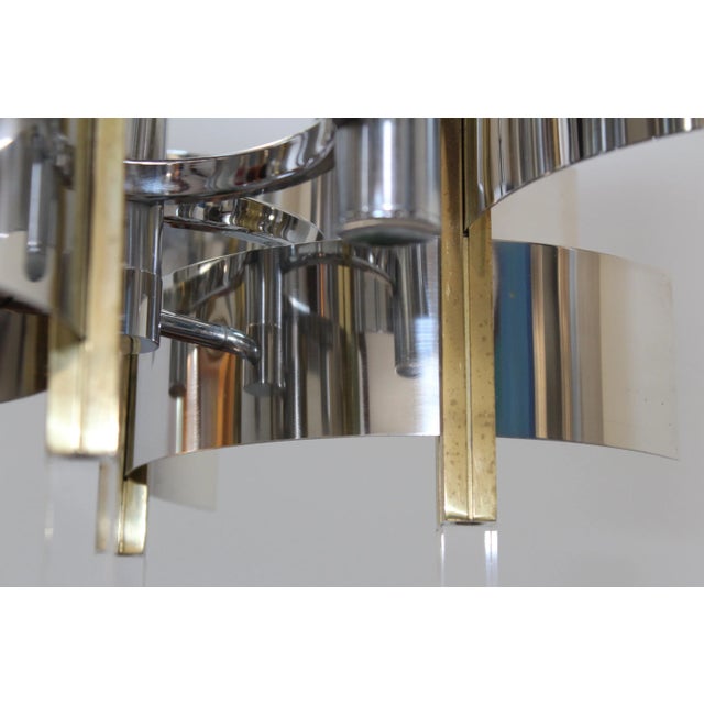 1970s Gaetano Sciolari Brass and Chrome Chandelier For Sale - Image 12 of 13