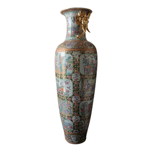 Pair of Monumental Chinese Famille Rose Palace Urns, Mid-20th Century