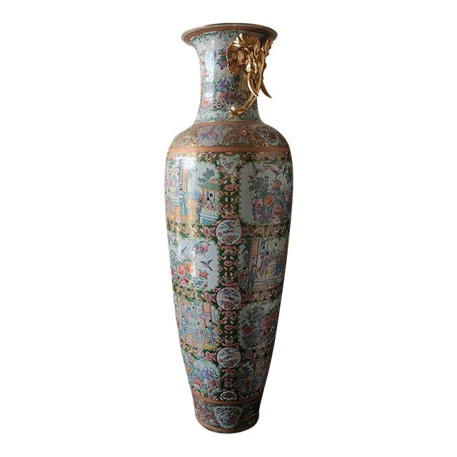 Pair of Monumental Mid-20th Century Chinese Famille Rose Palace Vases For Sale