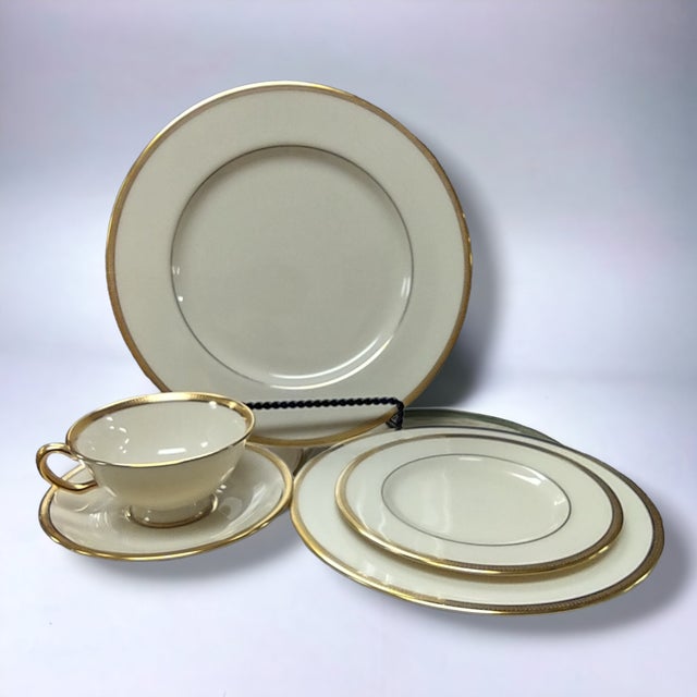 1970s Lenox Tuxedo 5-Piece Place Setting for 8 Gold Trim Gold Backstamp Set- 40 Pieces For Sale In Salt Lake City - Image 6 of 8
