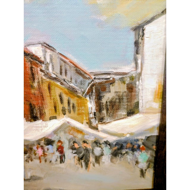 Impressionist Vintage Old World Outdoor Market Scene Painting, Framed For Sale - Image 3 of 5