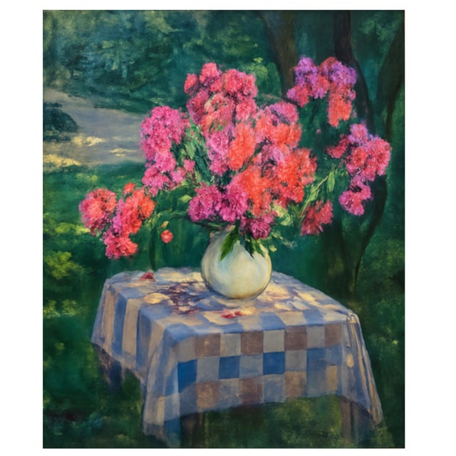 A vibrant French impressionist oil on canvas by Jeanne Lauvernay‑Petitjean (1855–1975) titled Still Life With Flowers....