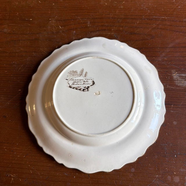 Antique Brown Transferware Staffordshire Plate, "Baker's Falls, Hudson River" For Sale - Image 10 of 14
