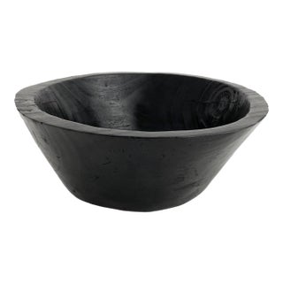 Artisan Hand-Carved Teak Wood Bowl For Sale