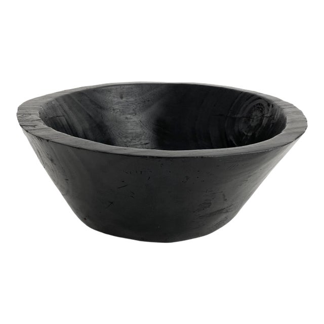 Artisan Hand-Carved Teak Wood Bowl For Sale