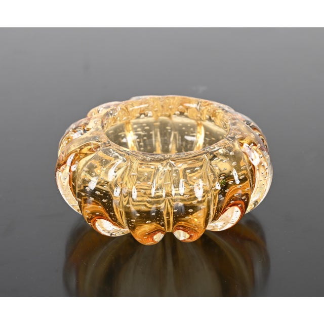 Gold Amber Murano Bullicante Glass Ashtray from Barrovier, Italy, 1960s For Sale - Image 8 of 17