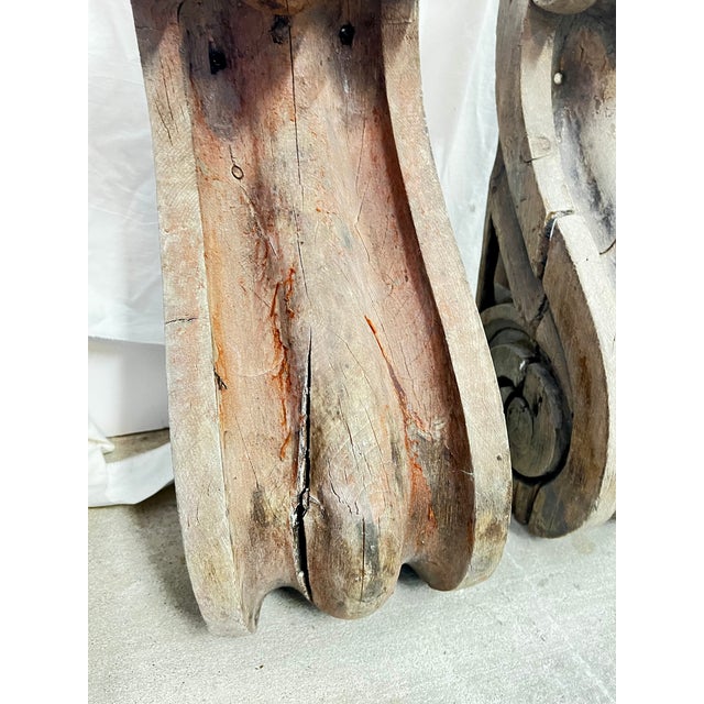 Pair of Tall Antique Wooden Corbels With Acanthus Leaf & Scroll Motifs For Sale - Image 9 of 11