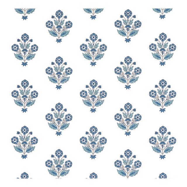 Sample - Schumacher Dalila Hand-Screen Print Wallcovering in Blue For Sale