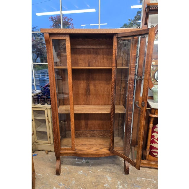 Antique Tiger Oak Empire China Cabinet For Sale - Image 11 of 12