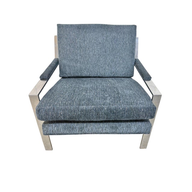 Vintage Milo Baughman Style Flat Bar Chrome Arm Chairs - Set of 2 For Sale In Philadelphia - Image 6 of 8