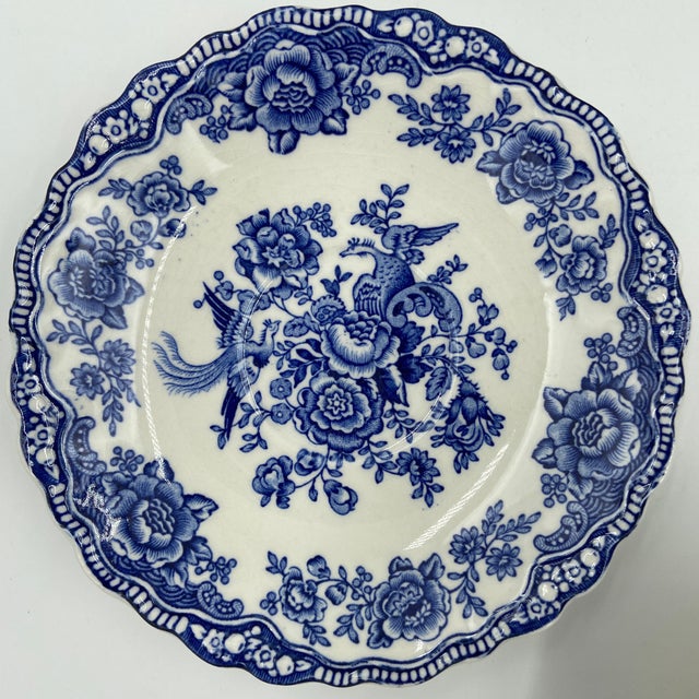 1930s Vintage Crown Ducal Bristol Blue Transferware Teacups & Saucers – Set of 6 | English Chinoiserie China - 12 pcs For Sale - Image 5 of 12