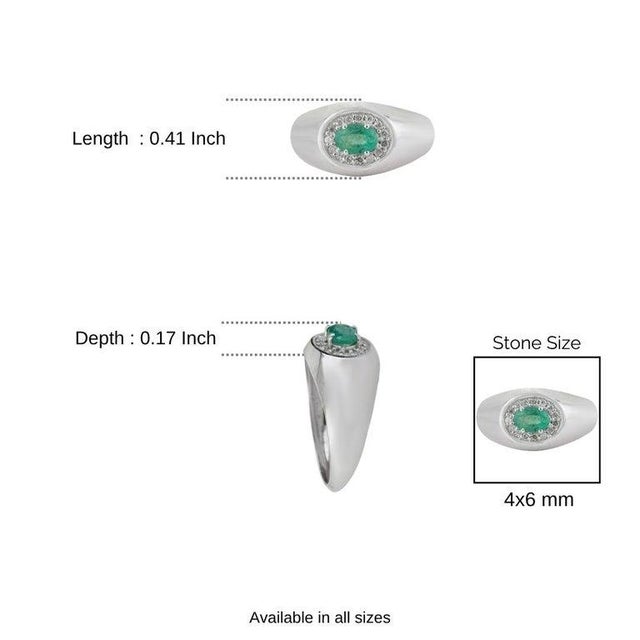 Emerald & Diamond Halo Statement Cocktail Ring in Sterling Silver, Size 7.5 For Sale - Image 10 of 12
