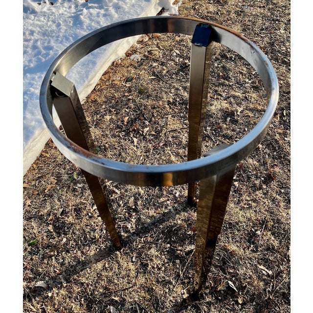 Art Deco Enzo Style Table Steel With Black Glass Top Stepped Legs For Sale - Image 4 of 6