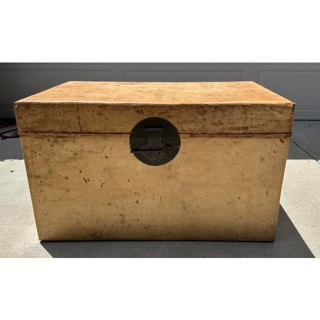 Late 19th Century Chinese Vellum / Parchment Trunk – Original Red Pigskin Lining and Key Extremely Rare A beautiful and...