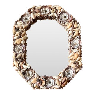 Vintage Boho Shell Encrusted Mirror For Sale