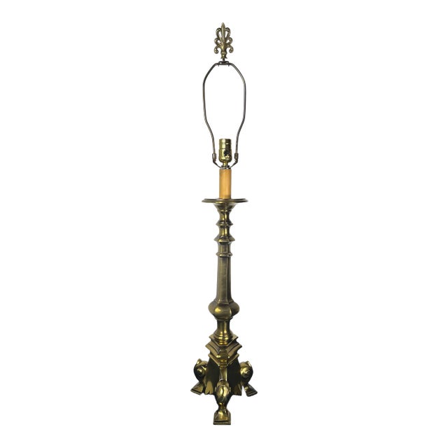 Vintage Stiffel Hollywood Regency Tripartite Brass Candlestick Table Lamp For Sale