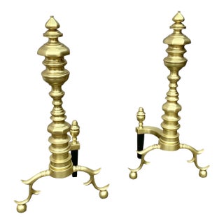 20th Century Brass Beehive Style Andirons - a Pair For Sale