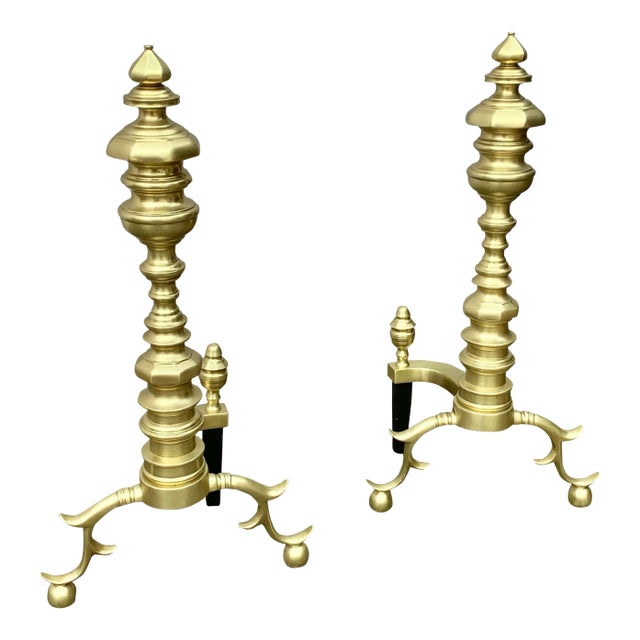 20th Century Brass Beehive Style Andirons - a Pair For Sale