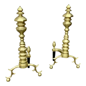 20th Century Brass Beehive Style Andirons - a Pair