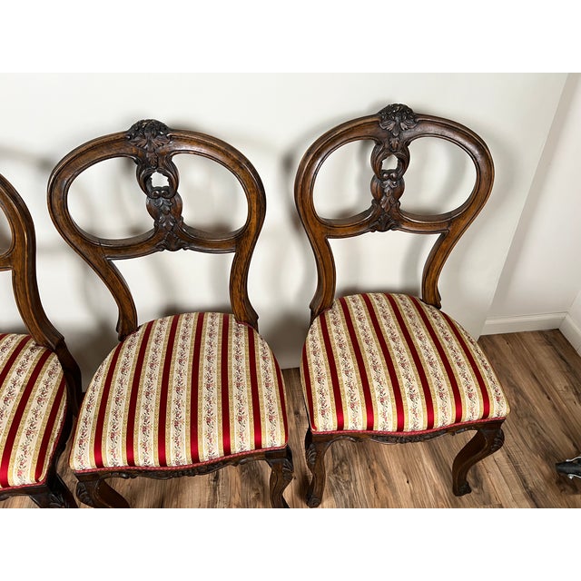 Vintage Suite of Six Centennial Victorian Style Walnut Balloon Back Dining Chairs C. 1940 For Sale - Image 9 of 12